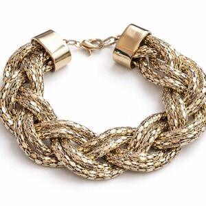 Gold Braided Mesh Chain Statement Bracelet Chunky Woven Metallic Wide Link